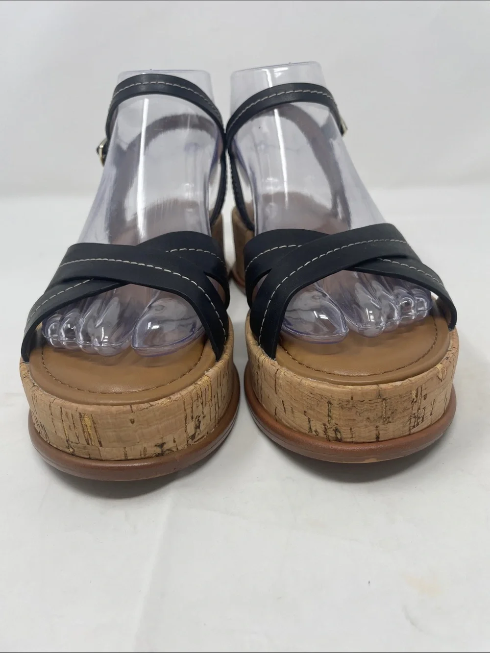 Naturalizer Black Cork Wedge Strappy Ankle Strap Sandals Size 6